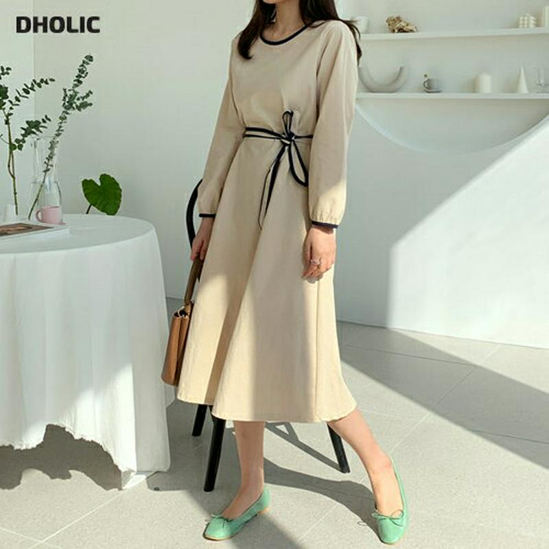 ストラップ付ライン配色ワンピース・全3色・t61226 レディース【ops】【ワンピース ロング ロングワンピース 長袖 配色 