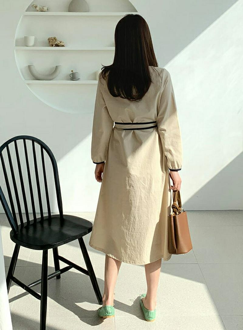 ストラップ付ライン配色ワンピース・全3色・t61226 レディース【ops】【ワンピース ロング ロングワンピース 長袖 配色 