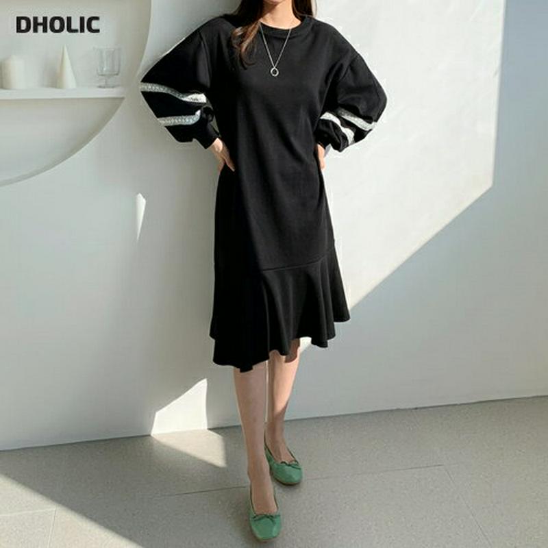 レースラインワンピース・全2色・b61229 レディース【ops】【ワンピース ミディ丈 ミディワンピース 長袖 袖コンシャス 