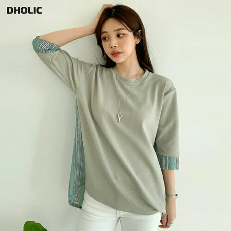 バックパターンTシャツ・全3色・b61216 レディース【tops】【トップス Tシャツ 七分丈 七分袖 7分袖 7分丈 バック