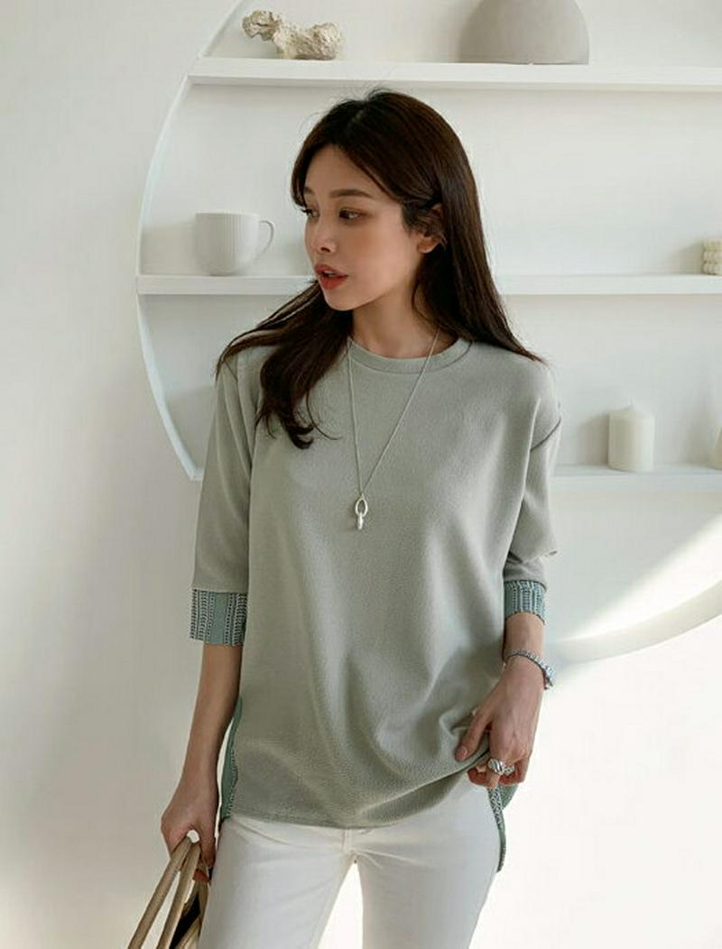 バックパターンTシャツ・全3色・b61216 レディース【tops】【トップス Tシャツ 七分丈 七分袖 7分袖 7分丈 バック