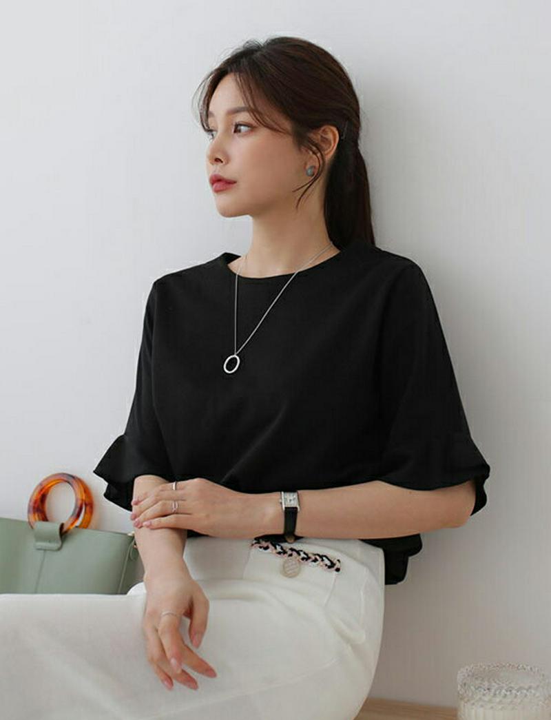 スリーブフリルTシャツ・全3色・b61215 レディース【tops】【トップス Tシャツ 半袖 ハーフスリーブ 単色 無地 シン