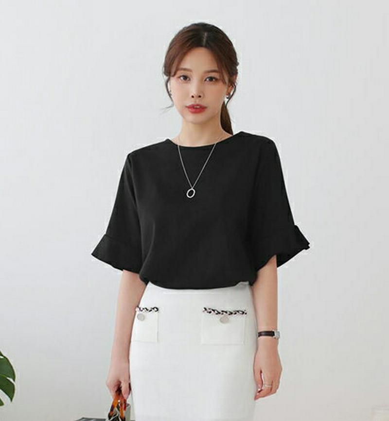 スリーブフリルTシャツ・全3色・b61215 レディース【tops】【トップス Tシャツ 半袖 ハーフスリーブ 単色 無地 シン