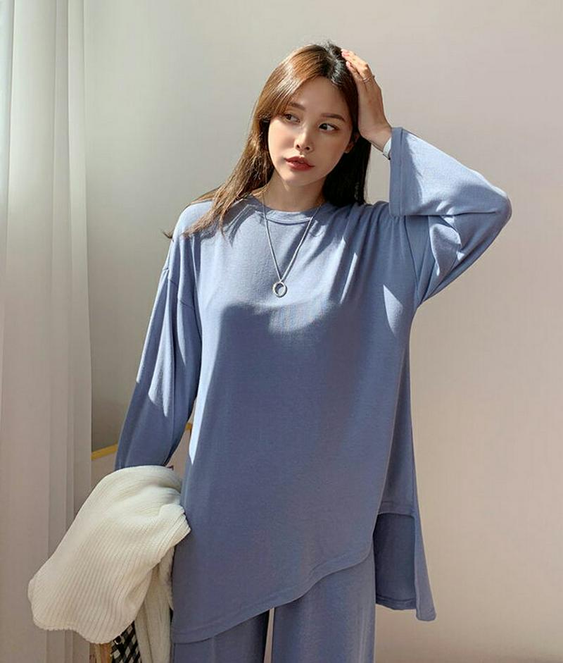ロングTシャツ&パンツSET・全3色・b61219 レディース【pt】【セットアップ トップス Tシャツ ロンT 長袖 ゆったり