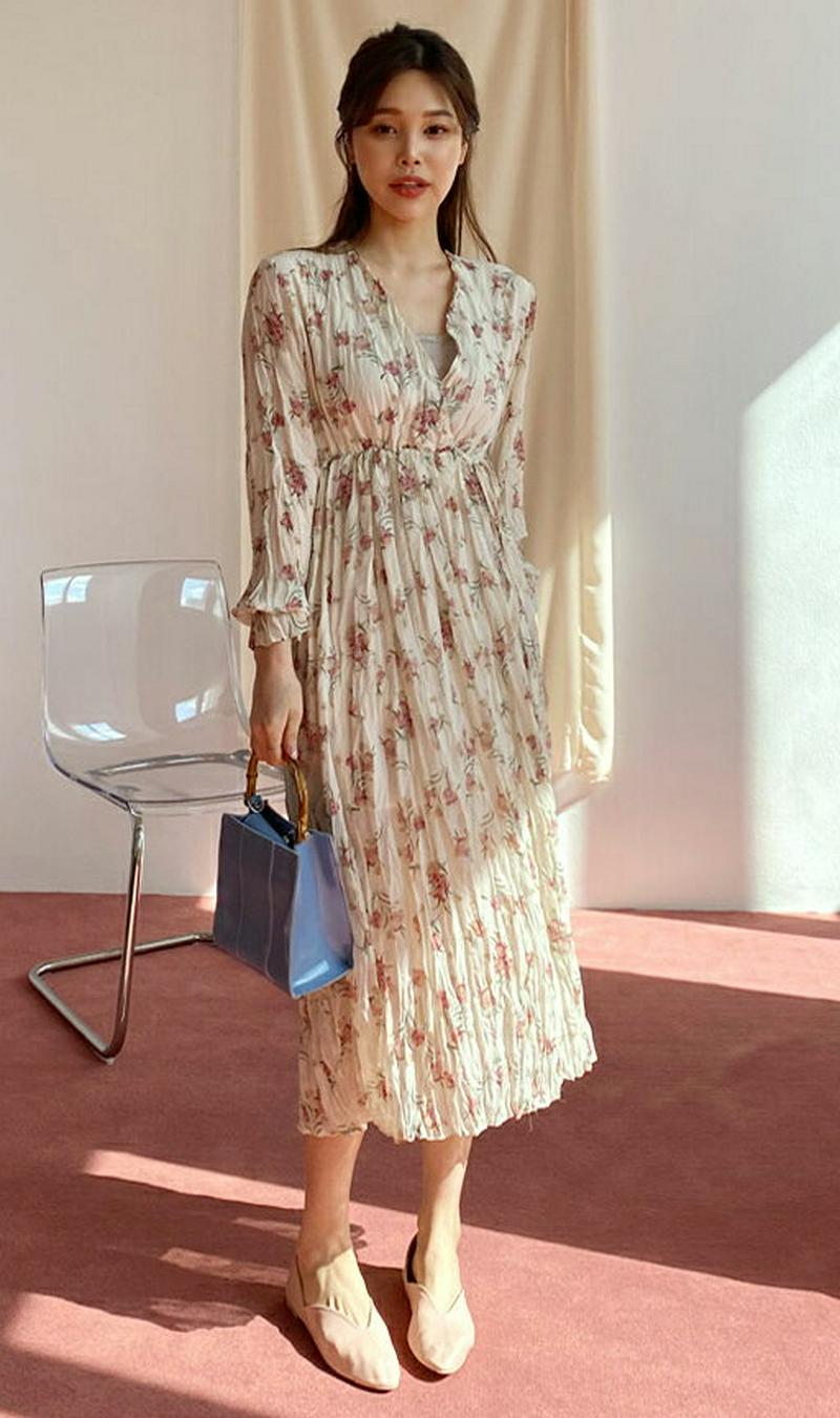 リンクル花柄ワンピース・全2色・t61227 レディース【ops】【ワンピース ロング ロングワンピース 花柄 フラワー リンク