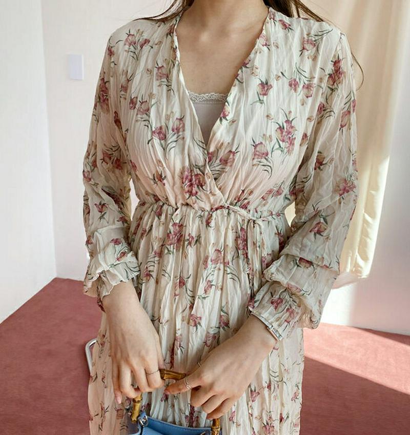 リンクル花柄ワンピース・全2色・t61227 レディース【ops】【ワンピース ロング ロングワンピース 花柄 フラワー リンク