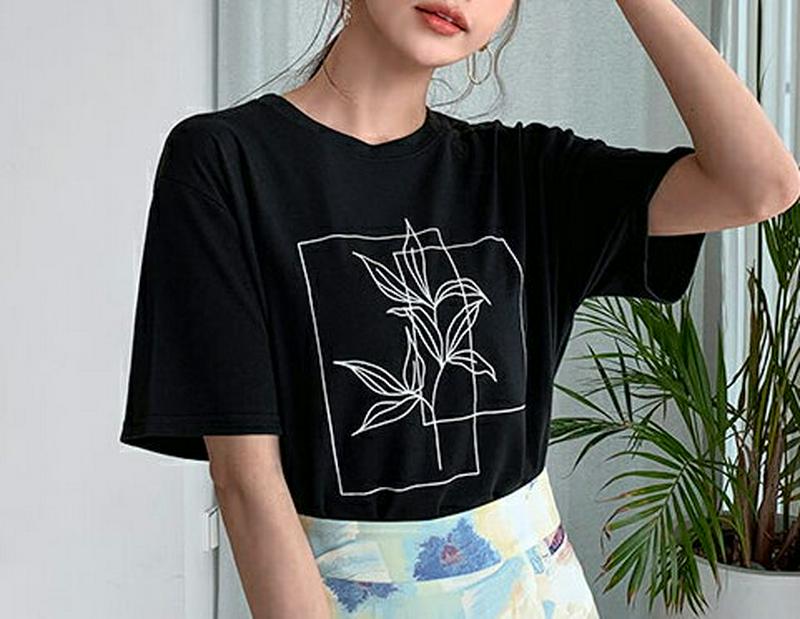 ドローイング半袖Tシャツ・全5色・b55461 レディース 【tops】【トップス Tシャツ 半袖 ドローイング カジュアル ゆ