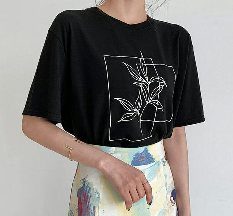 ドローイング半袖Tシャツ・全5色・b55461 レディース 【tops】【トップス Tシャツ 半袖 ドローイング カジュアル ゆ