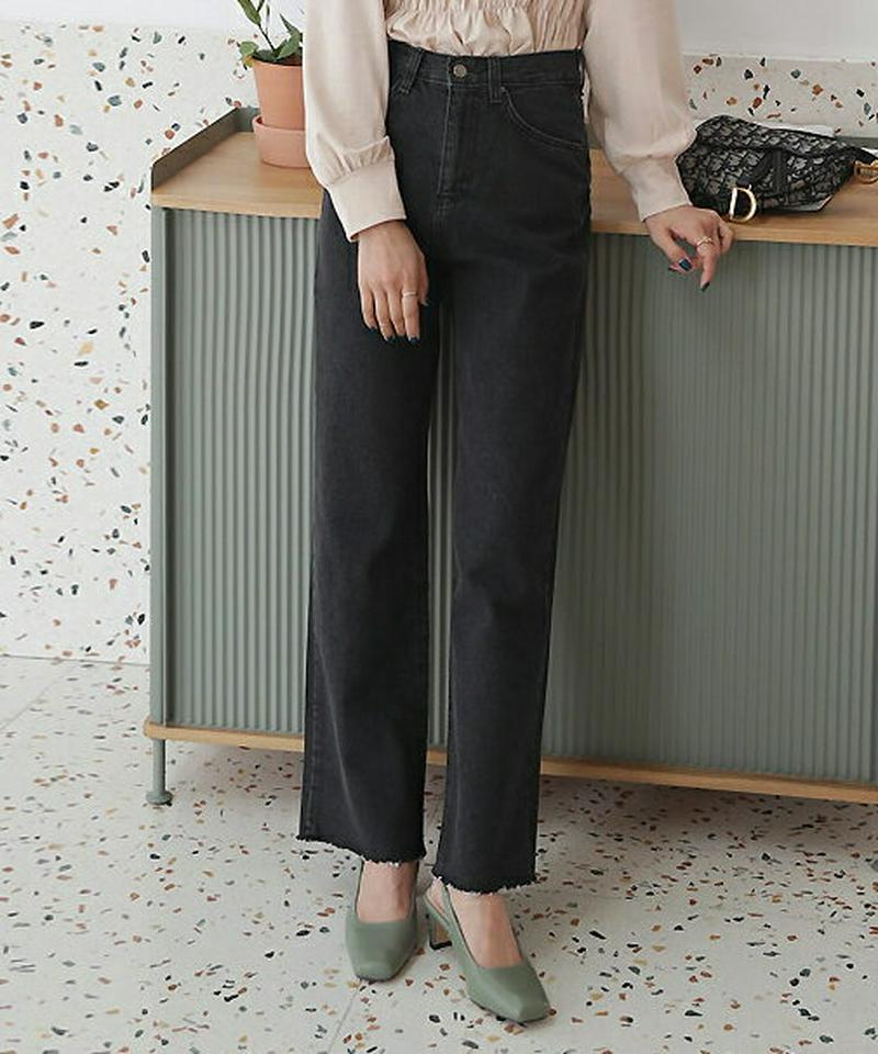 カットオフブラックデニムパンツ・全1色・t55467 レディース 【pt】【パンツ デニム ワイド ストレート 無地 カットオフ