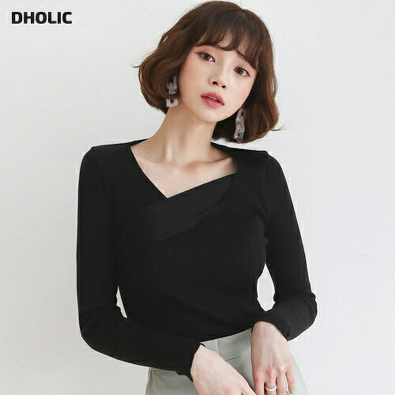 ディテールVネックニット・全3色・b55459 レディース 【tops】【トップス Vネック 長袖 ニット リブニット スクエア
