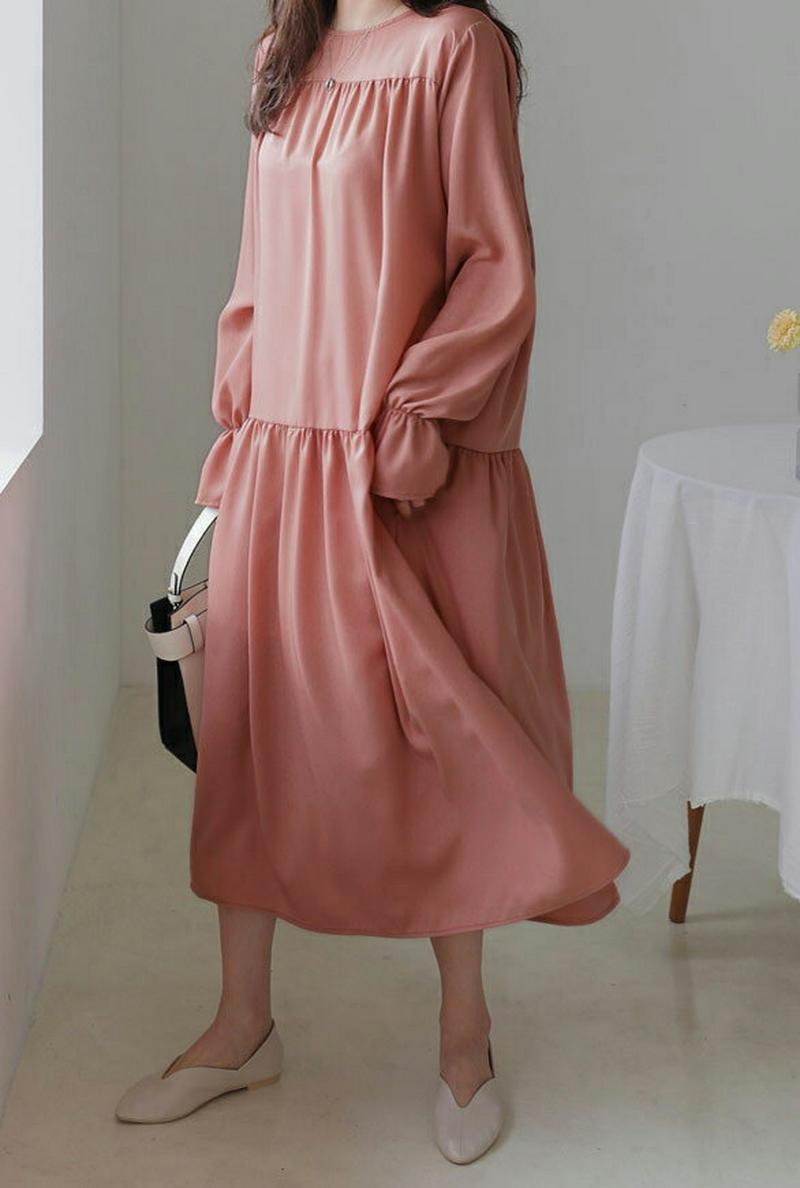 ギャザーロングワンピース・全3色・b61162 レディース【ops】【ワンピース ロング ロングワンピース ギャザー 単色 無地