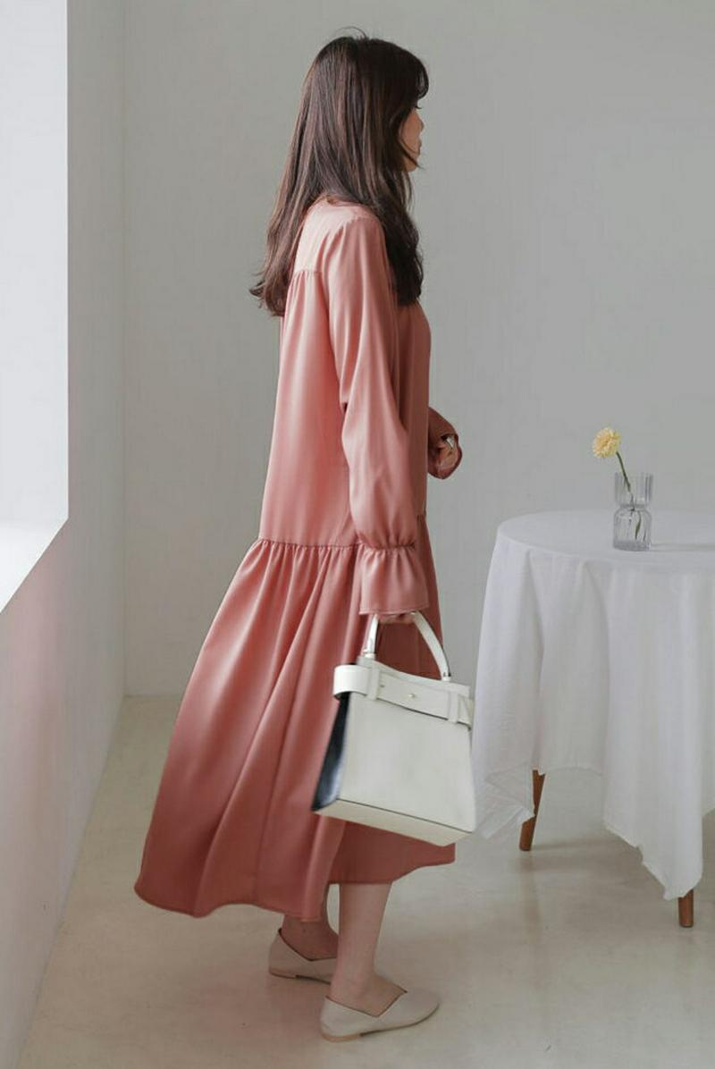 ギャザーロングワンピース・全3色・b61162 レディース【ops】【ワンピース ロング ロングワンピース ギャザー 単色 無地