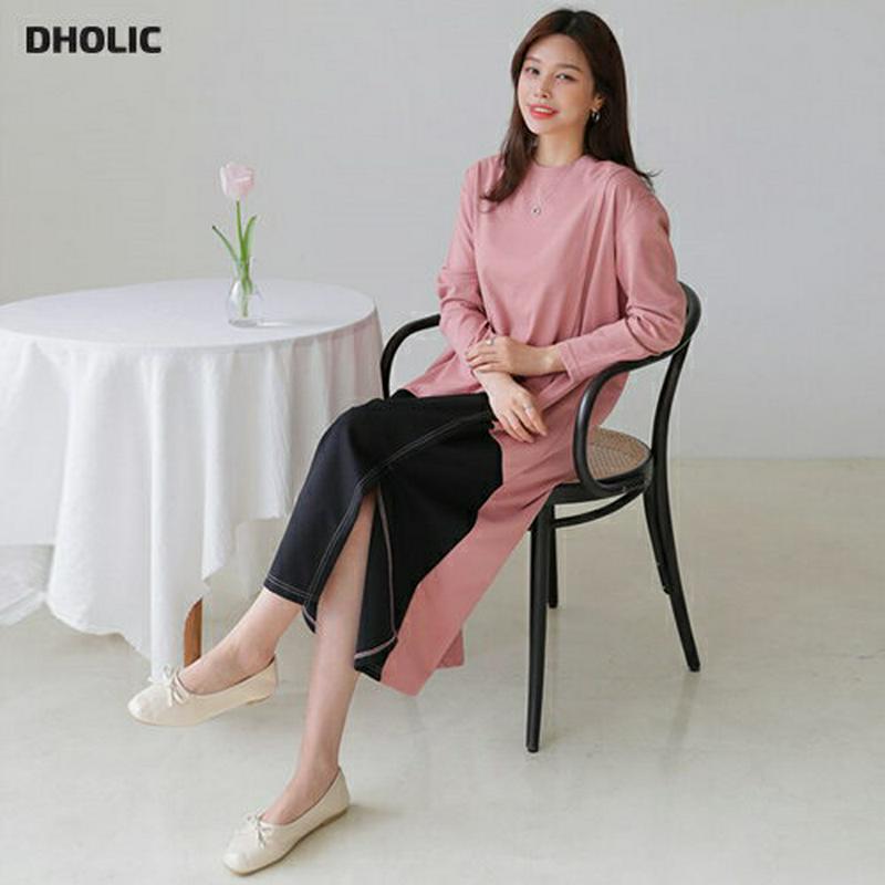 ダイアゴナル配色ワンピース・全2色・b61163 レディース【ops】【ワンピース ロング ロングワンピース 長袖 配色 ダイア