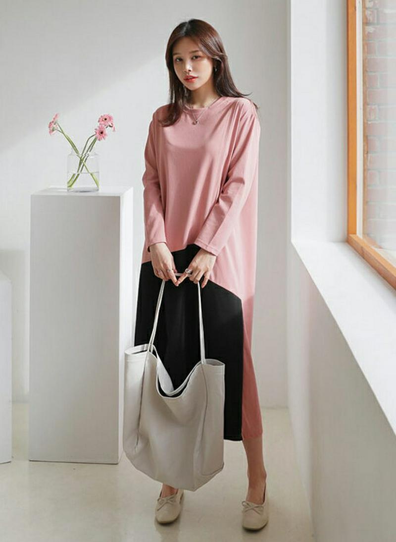 ダイアゴナル配色ワンピース・全2色・b61163 レディース【ops】【ワンピース ロング ロングワンピース 長袖 配色 ダイア