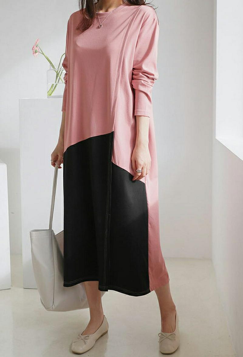 ダイアゴナル配色ワンピース・全2色・b61163 レディース【ops】【ワンピース ロング ロングワンピース 長袖 配色 ダイア