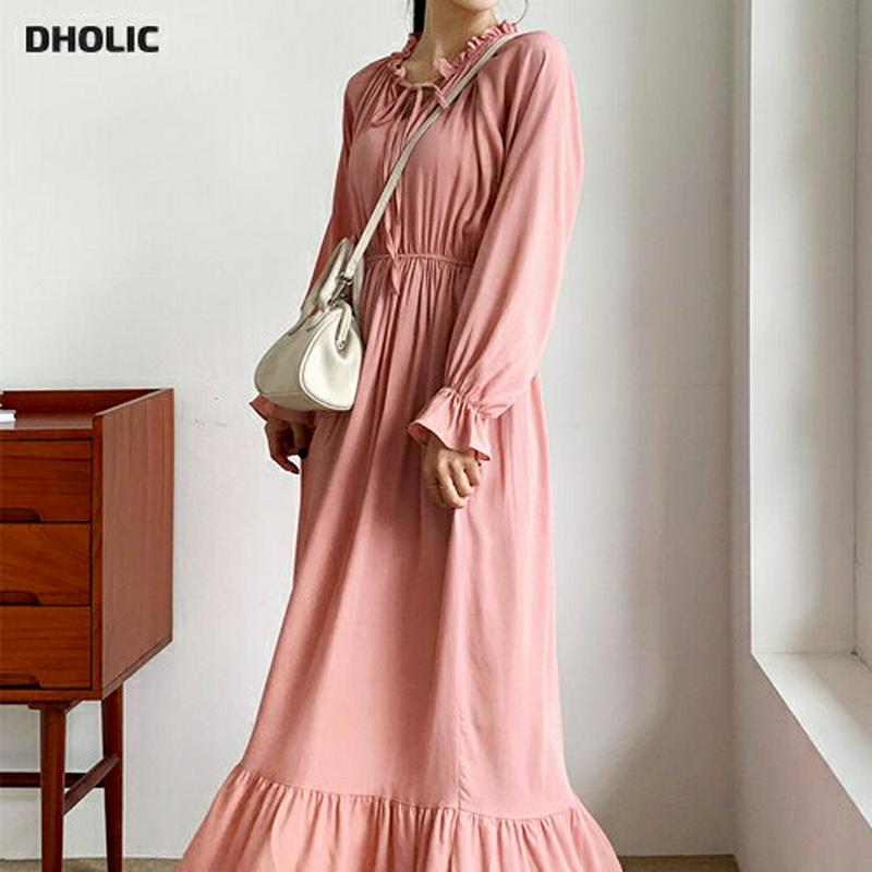 フリルリボンワンピース・全3色・t58023 レディース 【ops】【ワンピース ロング丈 ロング フリル リボン フレア マキ