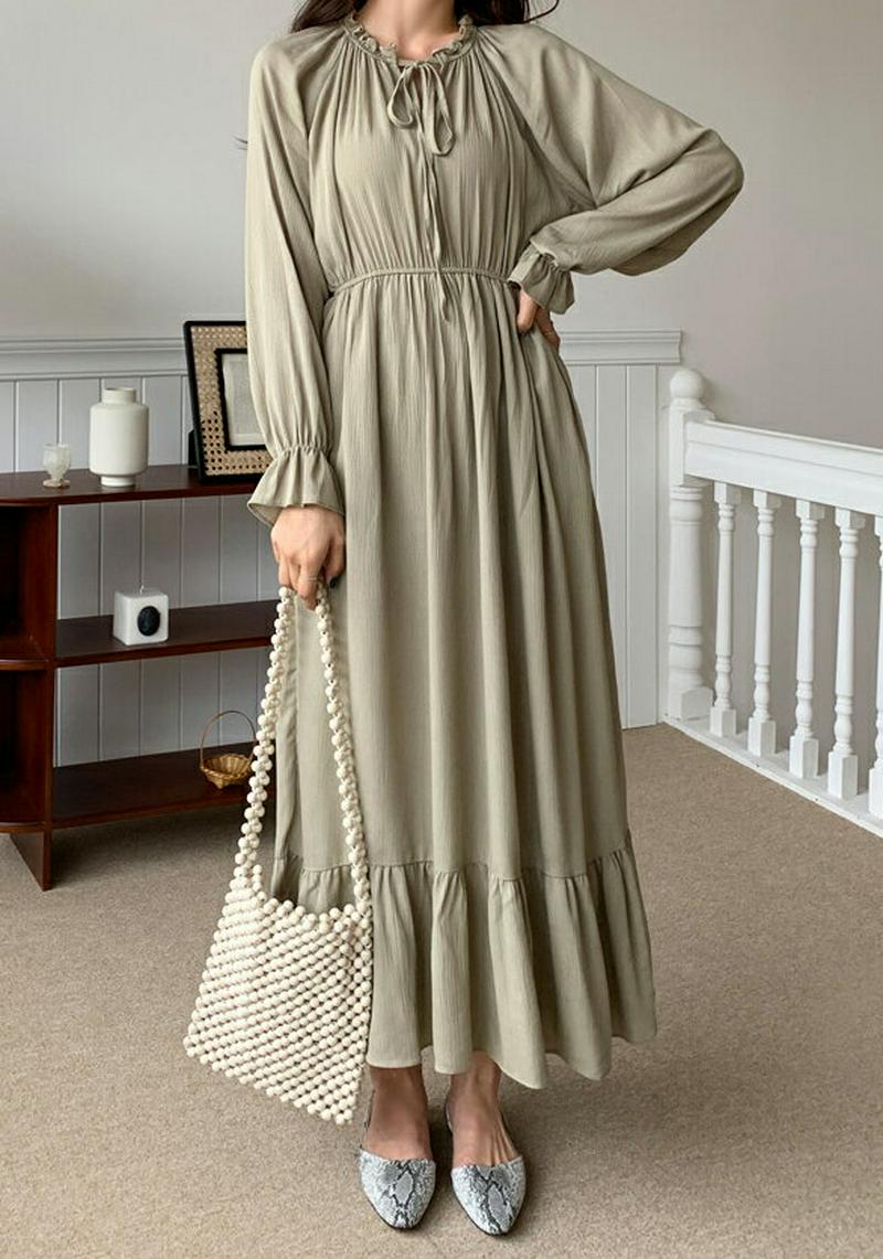 フリルリボンワンピース・全3色・t58023 レディース 【ops】【ワンピース ロング丈 ロング フリル リボン フレア マキ