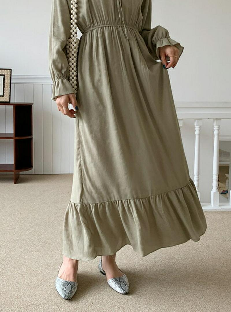 フリルリボンワンピース・全3色・t58023 レディース 【ops】【ワンピース ロング丈 ロング フリル リボン フレア マキ