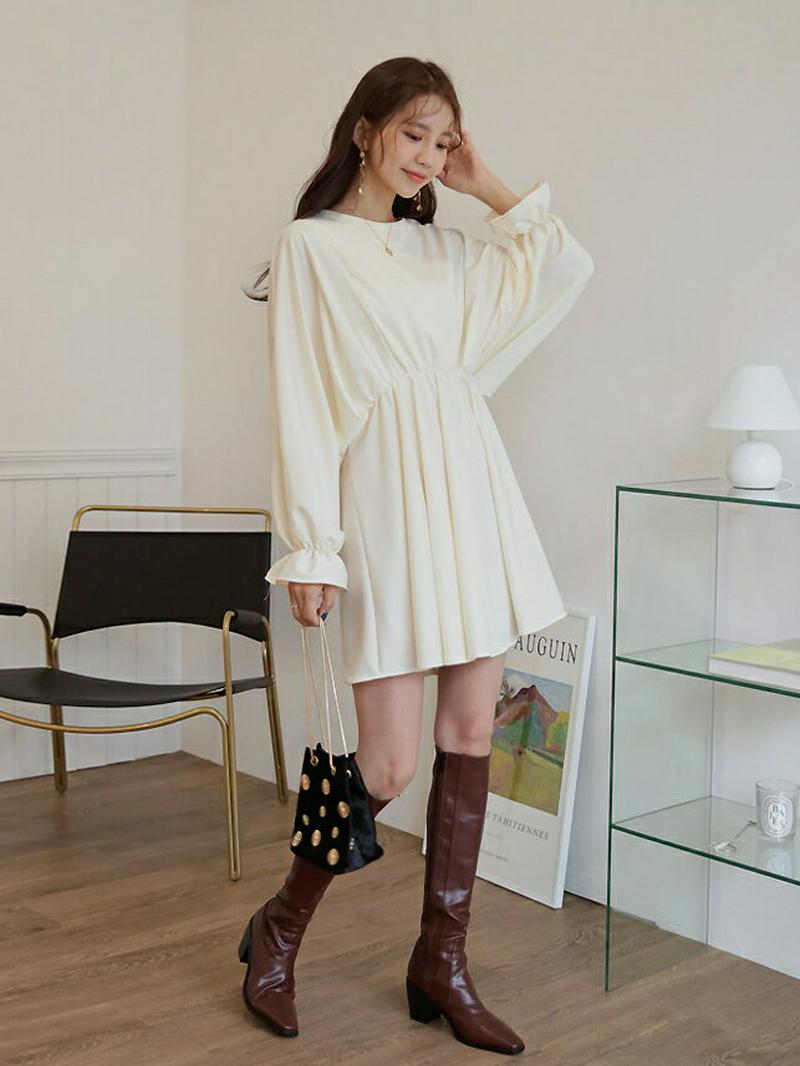 ギャザーミニワンピース・全2色・b58022 レディース 【ops】【ワンピース ミニ丈 ミニワンピース フレア パフスリーブ 