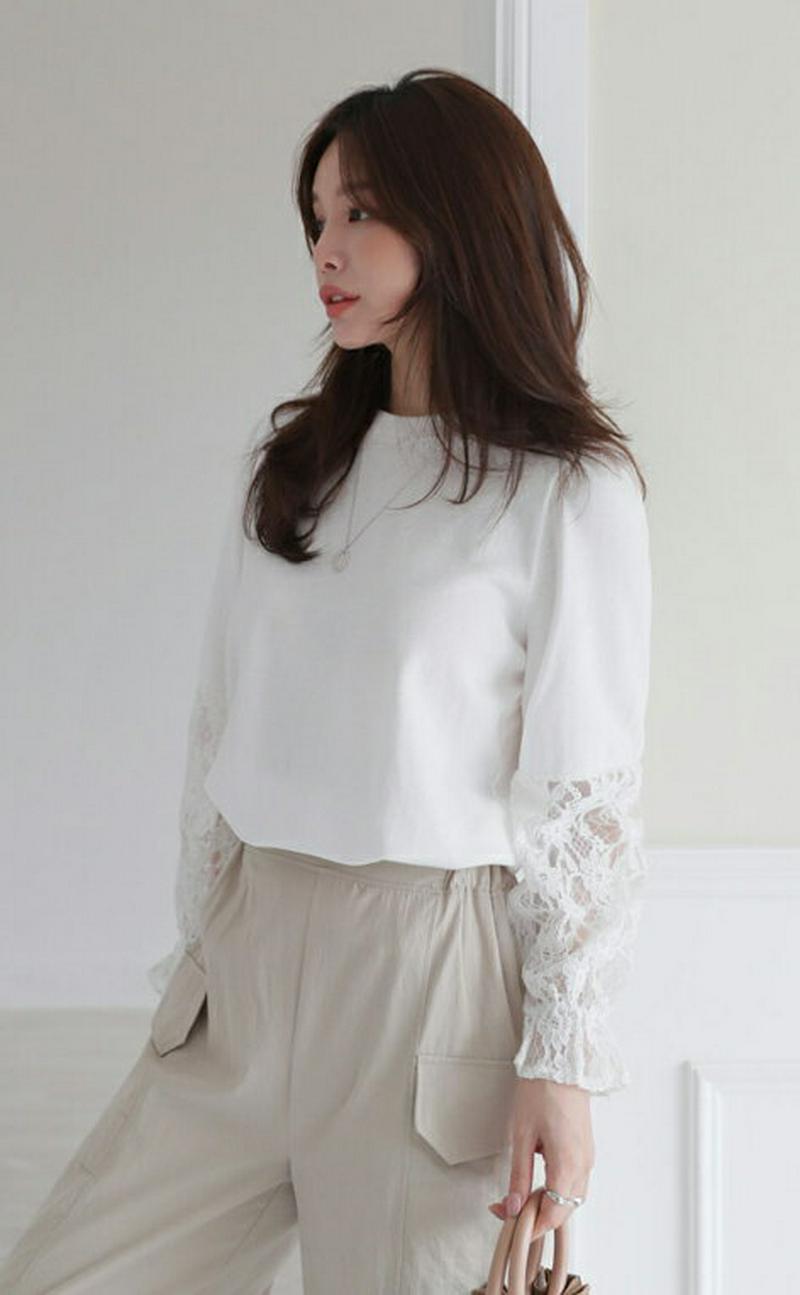 レーススリーブTシャツ・全3色・b61153 レディース【tops】【トップス Tシャツ 長袖 レース 袖コンシャス 透け感 レ