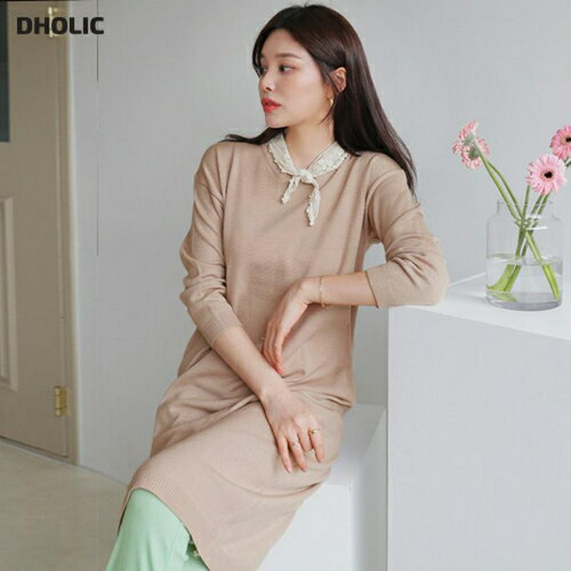 Vネックニットワンピース・全4色・b61164 レディース【ops】【ワンピース ミディ丈 ミディワンピース ミディアム ニット