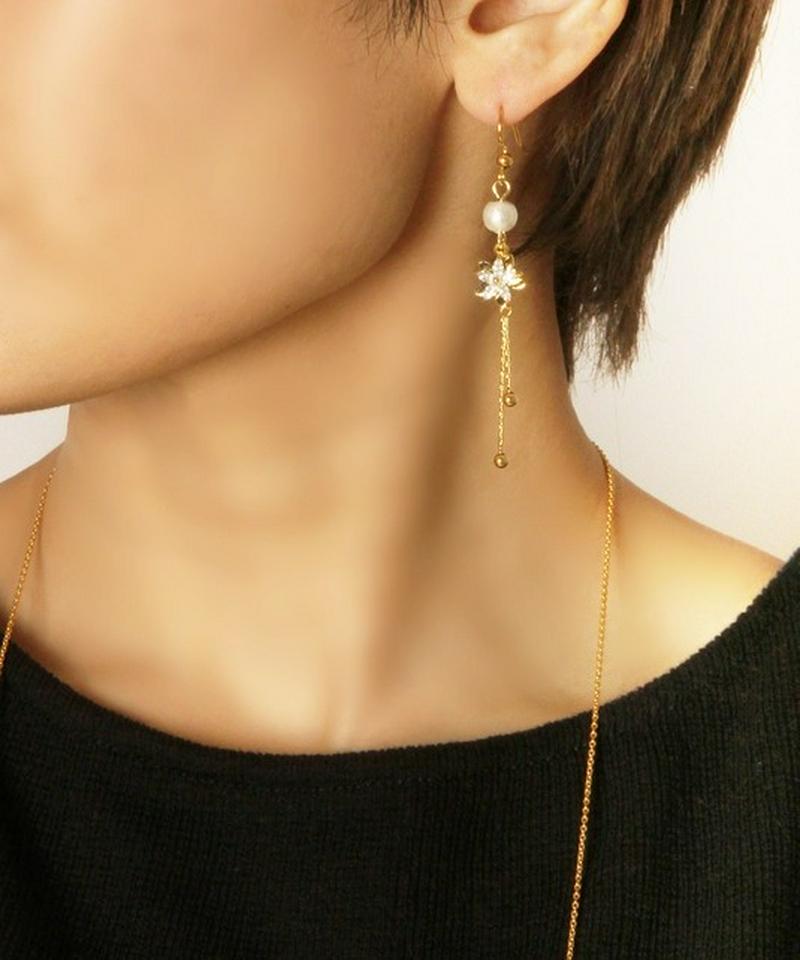 K14GFコットンパール×ガラスフラワーピアス