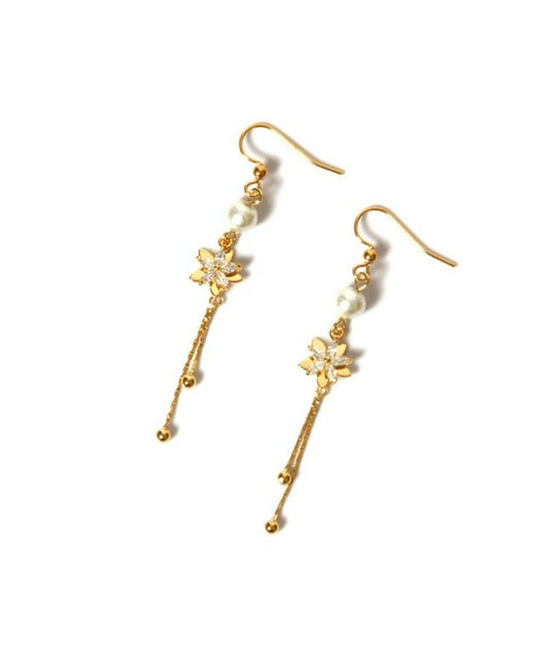 K14GFコットンパール×ガラスフラワーピアス