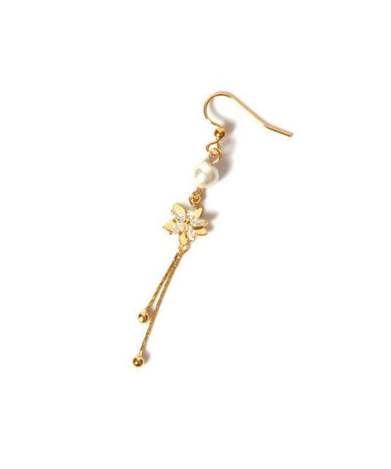 K14GFコットンパール×ガラスフラワーピアス