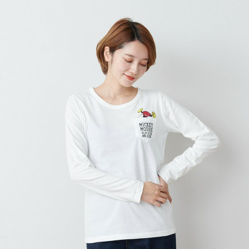 ポケット付き天竺長袖プリントＴシャツ【Ｍ～３Ｌ】（選べるキャラクター）（ディズニー）
