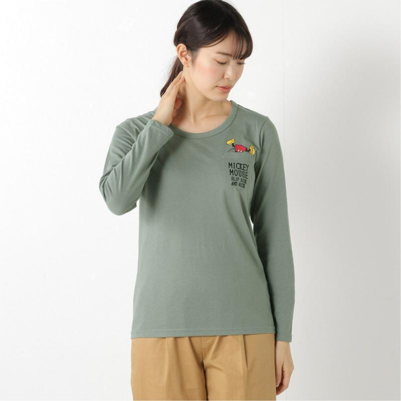 ポケット付き天竺長袖プリントＴシャツ【Ｍ～３Ｌ】（選べるキャラクター）（ディズニー）