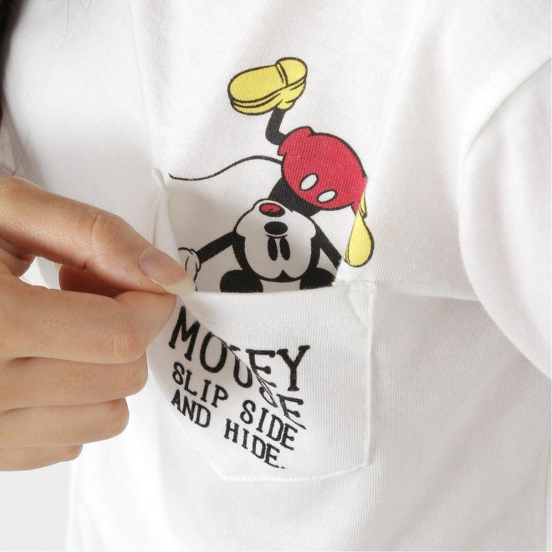 ポケット付き天竺長袖プリントＴシャツ【Ｍ～３Ｌ】（選べるキャラクター）（ディズニー）
