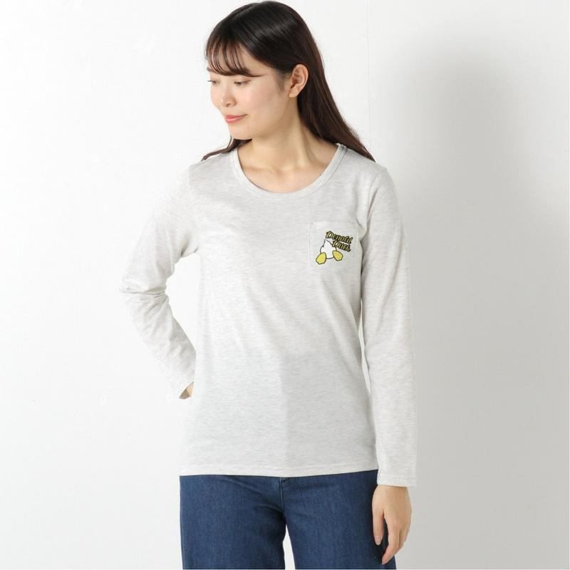 ポケット付き天竺長袖プリントＴシャツ【Ｍ～３Ｌ】（選べるキャラクター）（ディズニー）