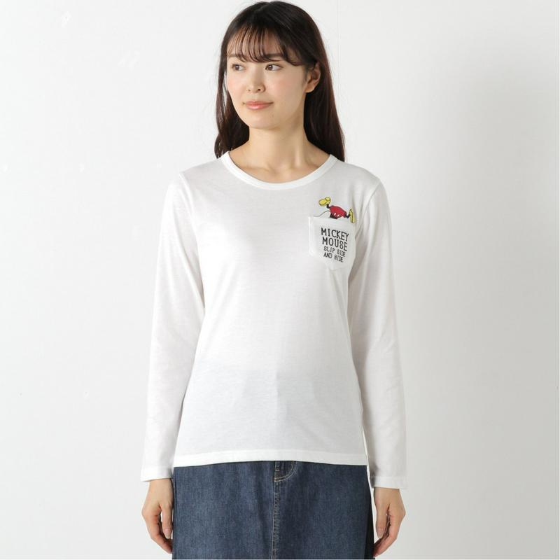 ポケット付き天竺長袖プリントＴシャツ【Ｍ～３Ｌ】（選べるキャラクター）（ディズニー）
