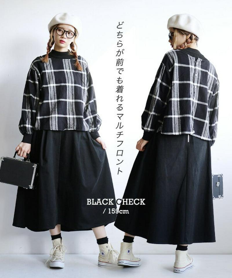 【特別送料無料！】 プルオーバー M/L/LL 2WAY ネルシャツ レディース トップス ブラウス チェック 長袖 丸首 ノー
