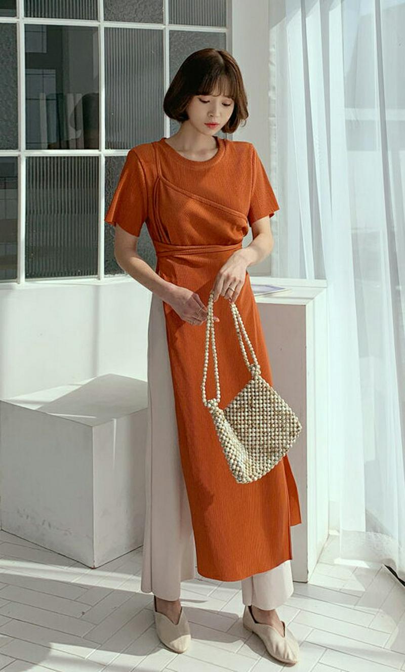 ラップロングTシャツ・全6色・t54977 レディース 【tops】【ワンピース レイヤード トップス Tシャツ リブ 半袖 無