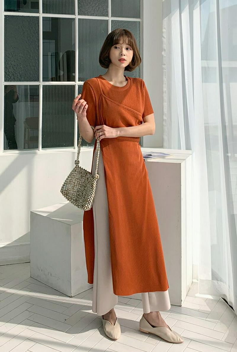 ラップロングTシャツ・全6色・t54977 レディース 【tops】【ワンピース レイヤード トップス Tシャツ リブ 半袖 無