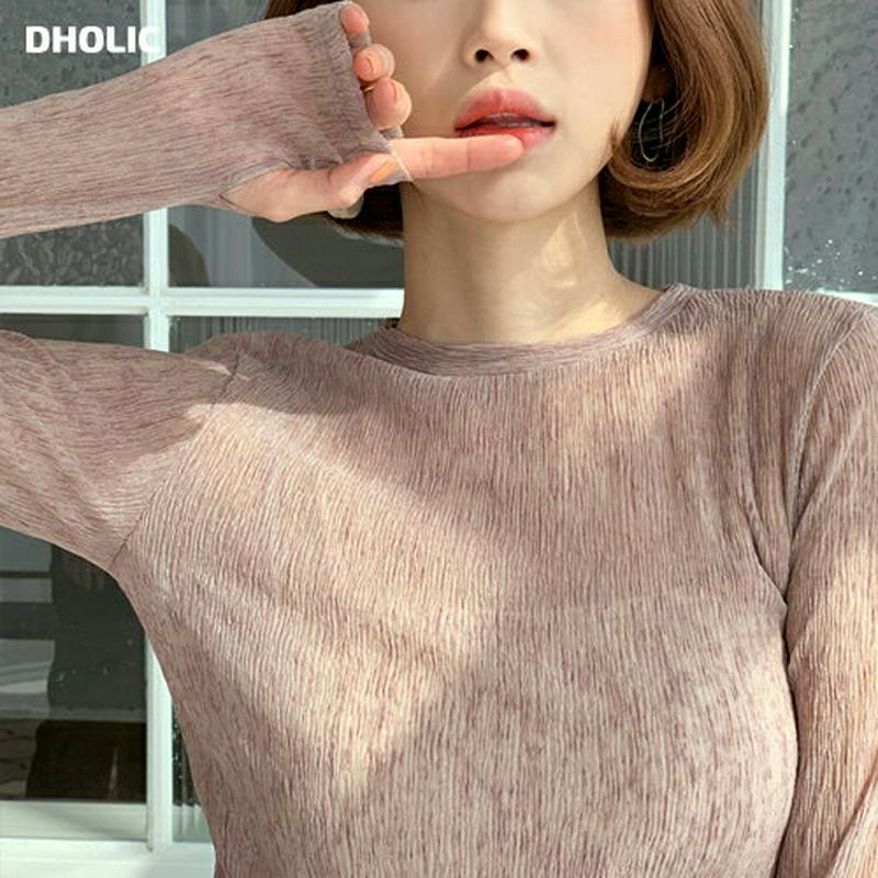 シアーリンクルTシャツ・全3色・t54961 レディース 【tops】【トップス Tシャツ リンクル シースルー スリム 長袖 