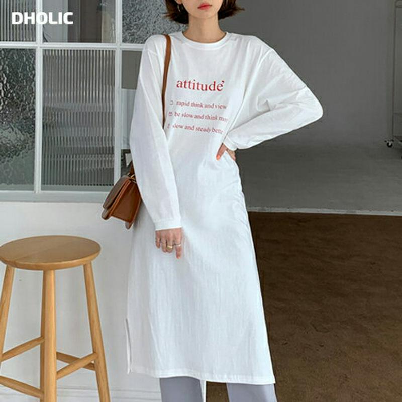 レタリングロングワンピース・全3色・t54973 レディース 【ops】【ワンピース ロング丈 ロング レタリング 長袖 スリッ