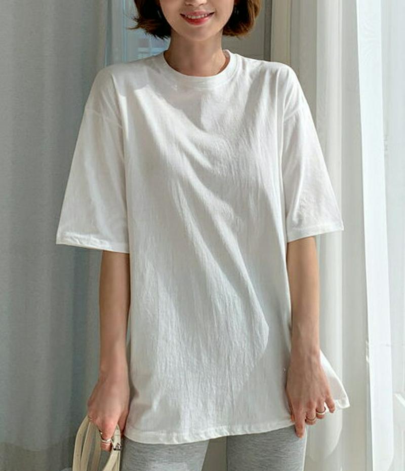 ラウンドネックTシャツ・全5色・b54962 レディース 【tops】【トップス Tシャツ ラウンドネック 半袖 大きい ゆった