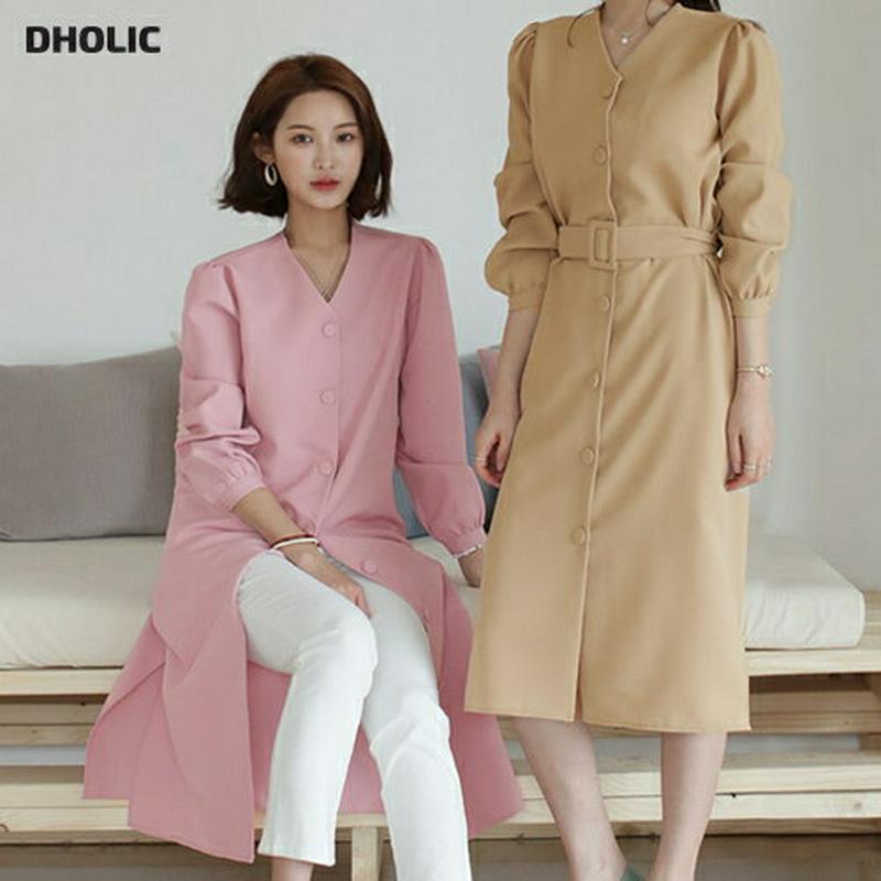 ベルト付Vネックワンピース・全3色・b61283 レディース【ops】【ワンピース ミディ丈 ミディワンピース 長袖 Vネック 