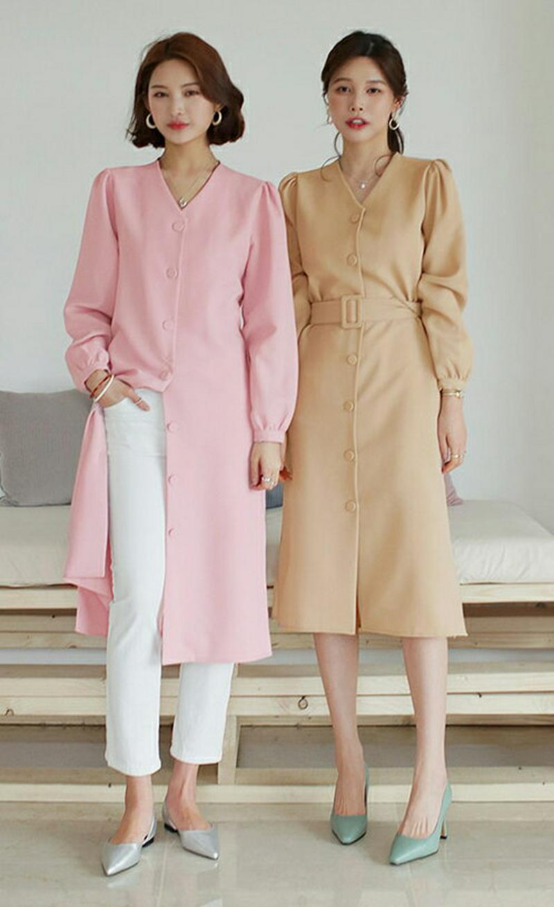 ベルト付Vネックワンピース・全3色・b61283 レディース【ops】【ワンピース ミディ丈 ミディワンピース 長袖 Vネック 