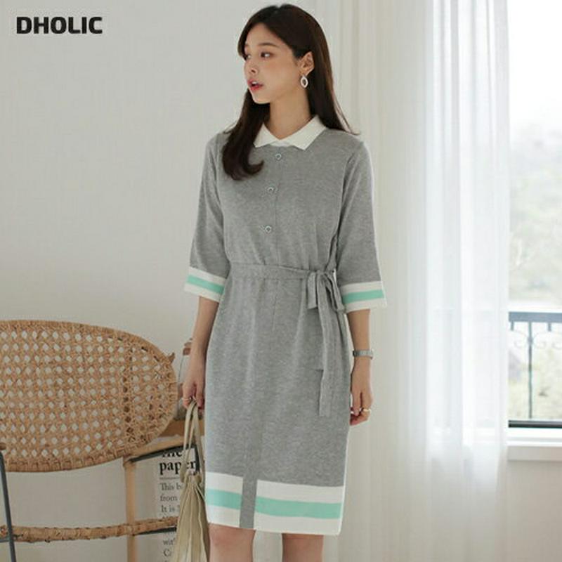 ストラップ付配色カラーワンピース・全3色・b61281 レディース【ops】【ワンピース ミディ丈 ミディワンピース 半袖 ハー