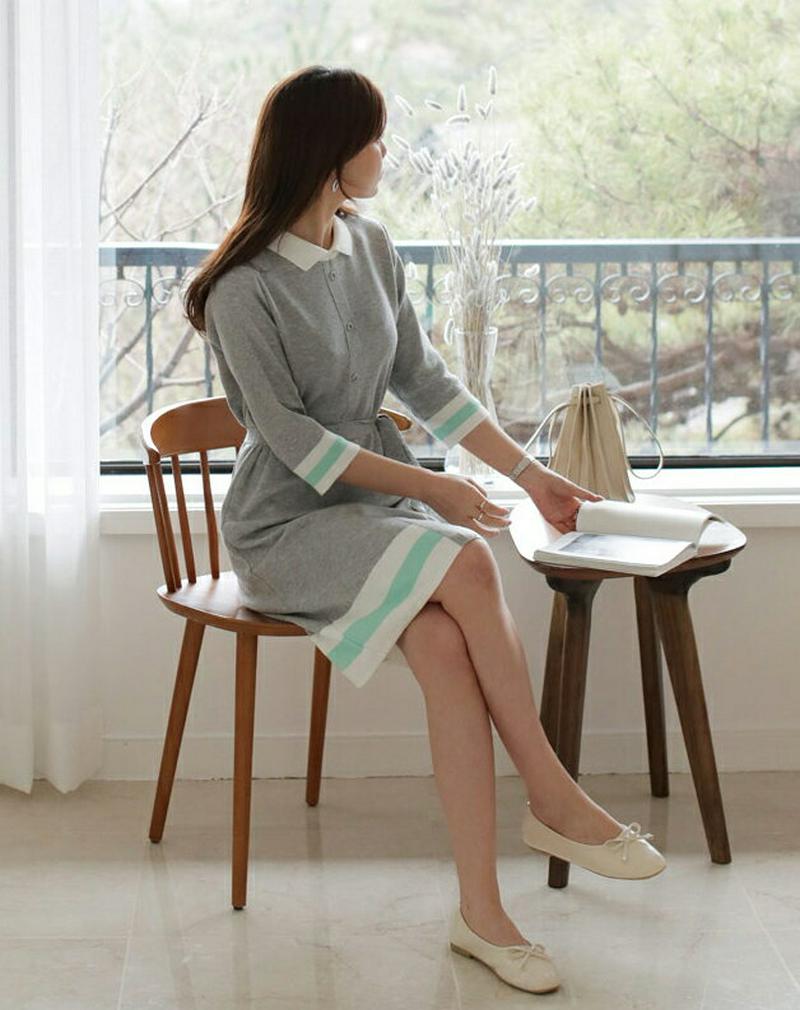 ストラップ付配色カラーワンピース・全3色・b61281 レディース【ops】【ワンピース ミディ丈 ミディワンピース 半袖 ハー