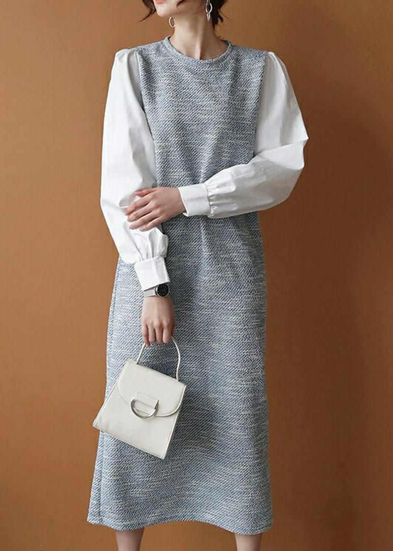 ストラップ付ツイードワンピース・全2色・b55022 レディース 【ops】【ワンピース ロング丈 ロング ツイード 切り替え 