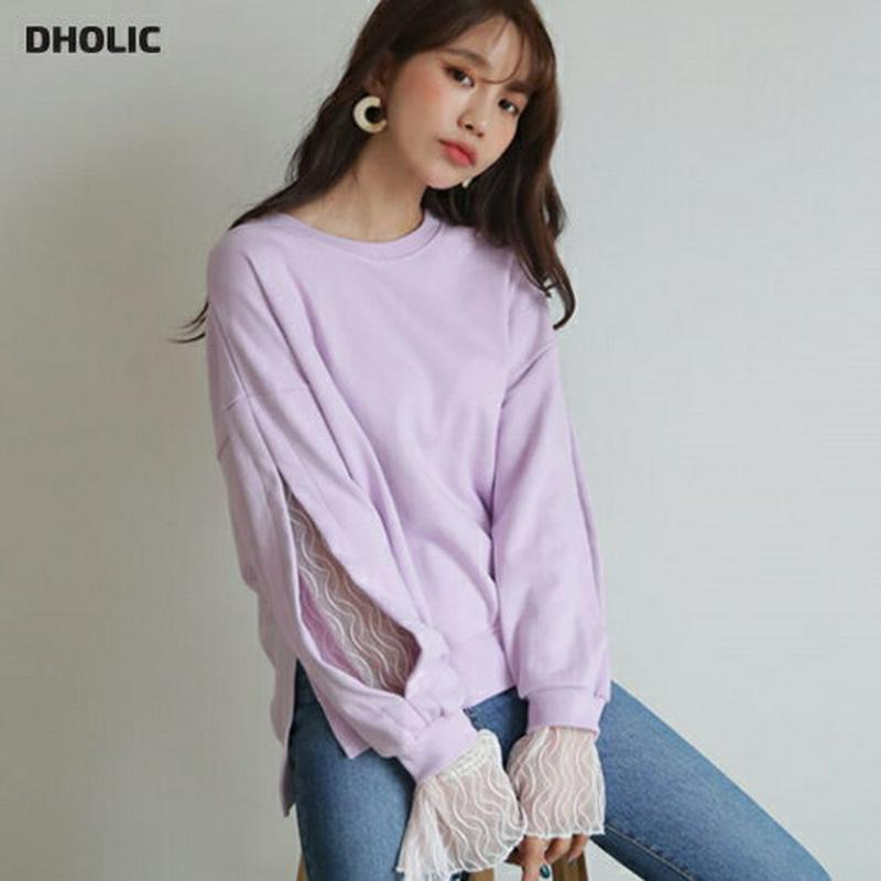 レーススリーブスウェット・全3色・b55041 レディース 【tops】【スウェット トップス トレーナー レイヤード レース 