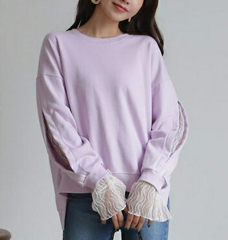 レーススリーブスウェット・全3色・b55041 レディース 【tops】【スウェット トップス トレーナー レイヤード レース 