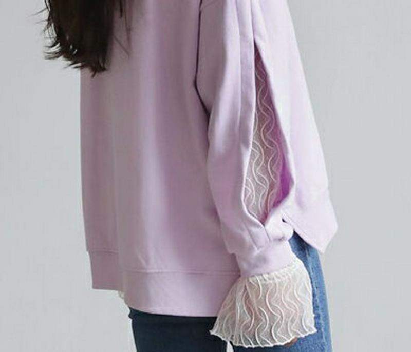 レーススリーブスウェット・全3色・b55041 レディース 【tops】【スウェット トップス トレーナー レイヤード レース 
