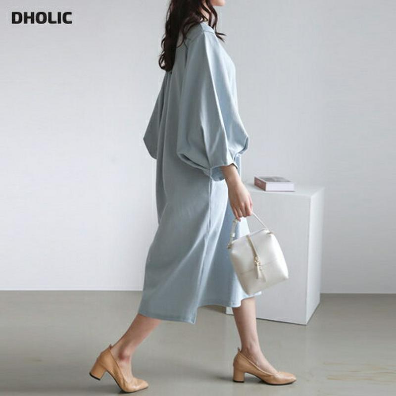 タックパフスリーブワンピース・全4色・t55021 レディース 【ops】【ワンピース ロング丈 ロング スリット 長袖 7分丈