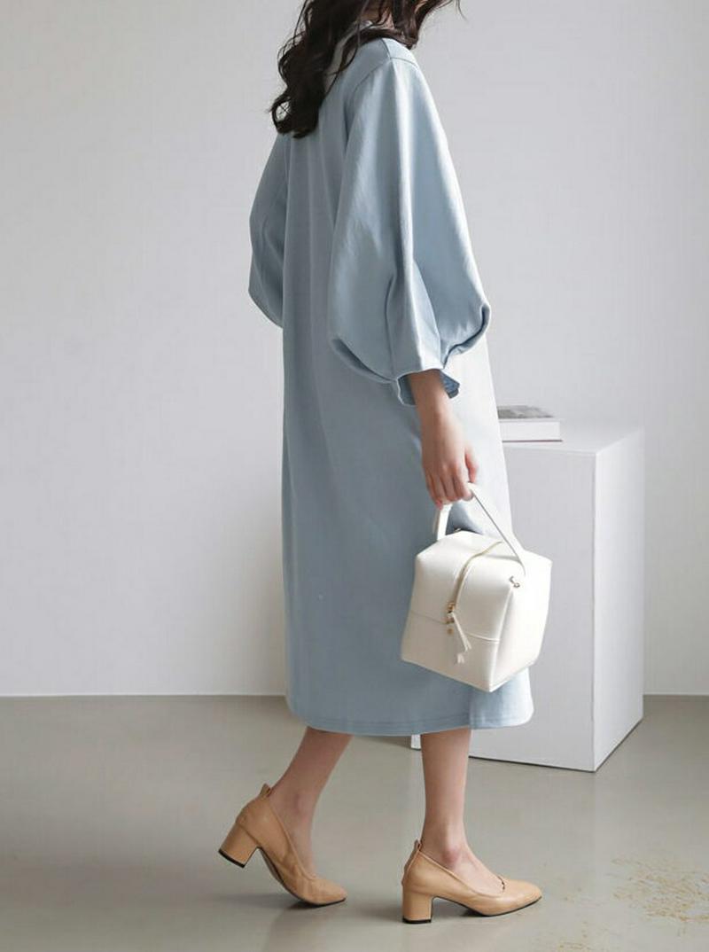 タックパフスリーブワンピース・全4色・t55021 レディース 【ops】【ワンピース ロング丈 ロング スリット 長袖 7分丈