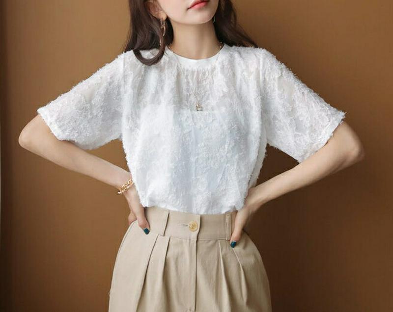 テクスチャー半袖Tシャツ・全2色・t55015 レディース 【tops】【Tシャツ トップス テクスチャー 半袖 シースルー ラ